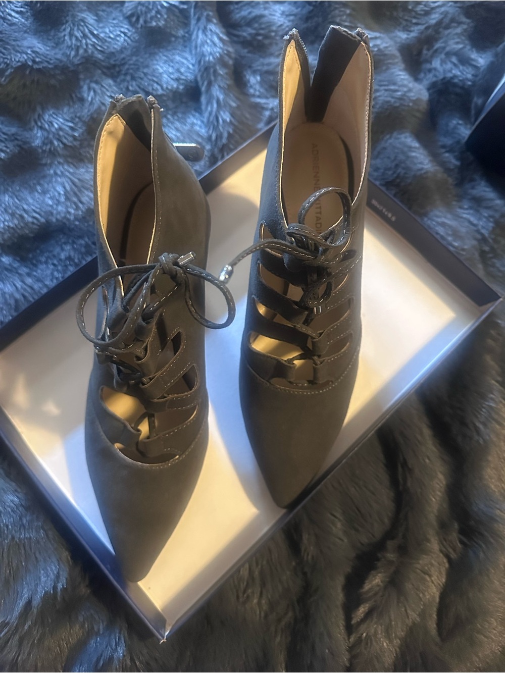 Adrienne Vittadini Pointed Lace-Up Ankle Boots - Picture 1 of 4